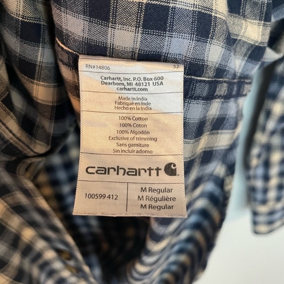 Carhartt Navy and Cream Plaid relaxed fit Button Down Shirt size medium - Picture 7 of 7